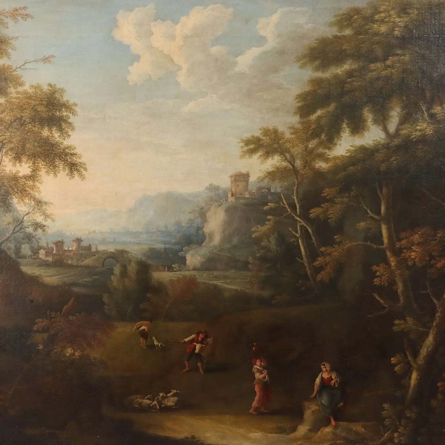 Antique Painting Venetian School Oil on Canvas Landscape XVIII Century