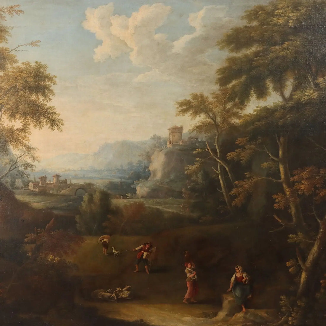 Antique Painting Venetian School Oil on Canvas Landscape XVIII Century