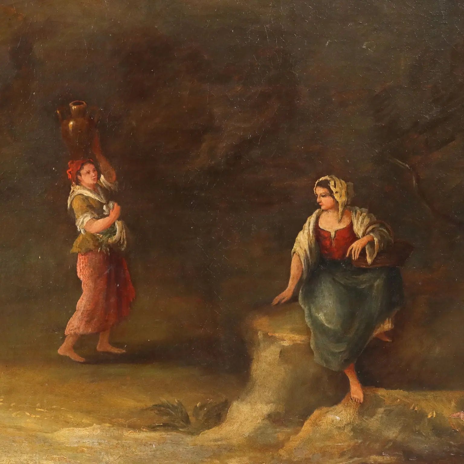 Antique Painting Venetian School Oil on Canvas Landscape XVIII Century