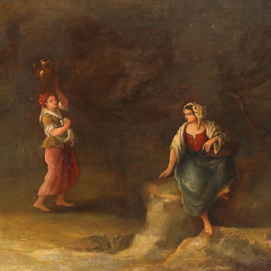 Antique Painting Venetian School Oil on Canvas Landscape XVIII Century
