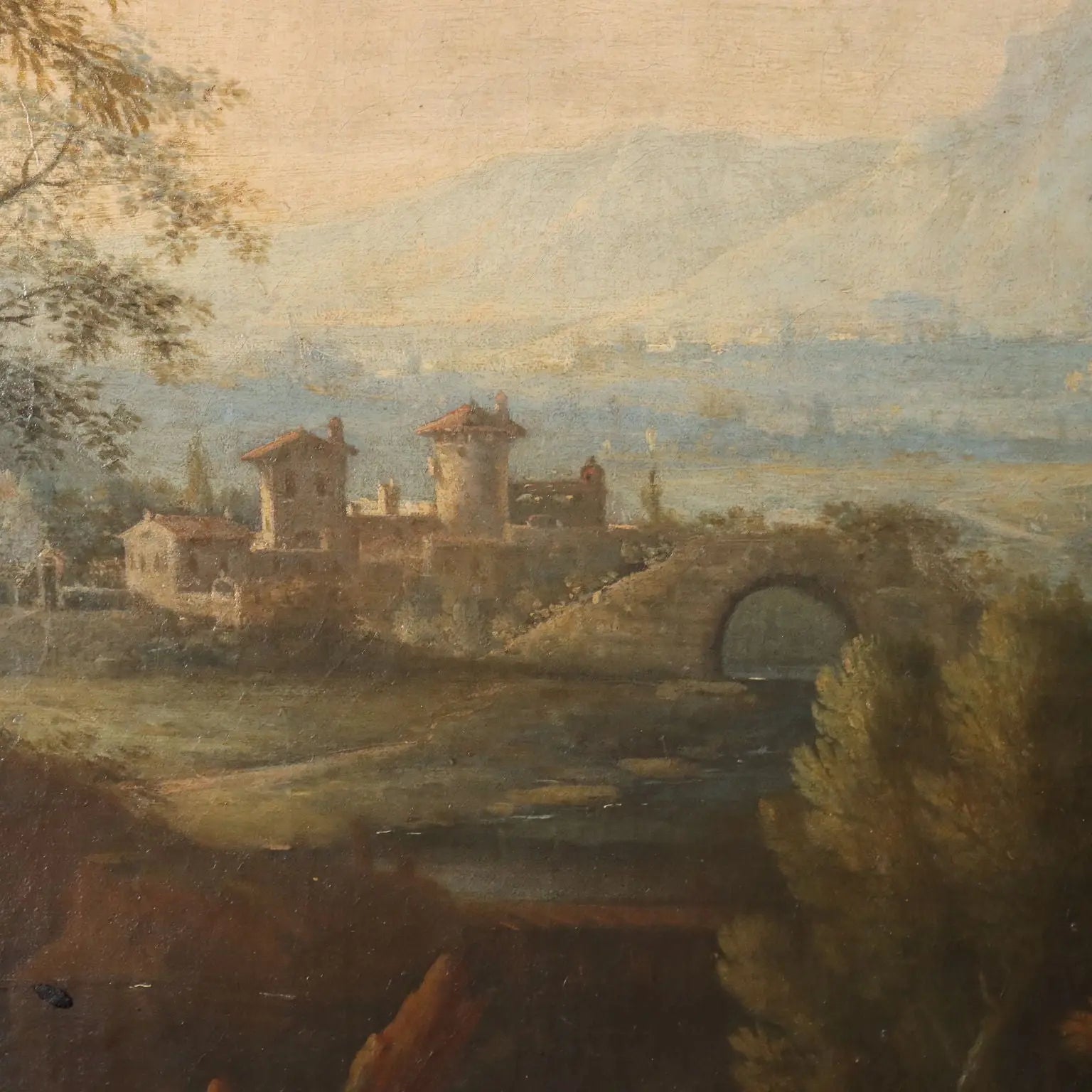 Antique Painting Venetian School Oil on Canvas Landscape XVIII Century
