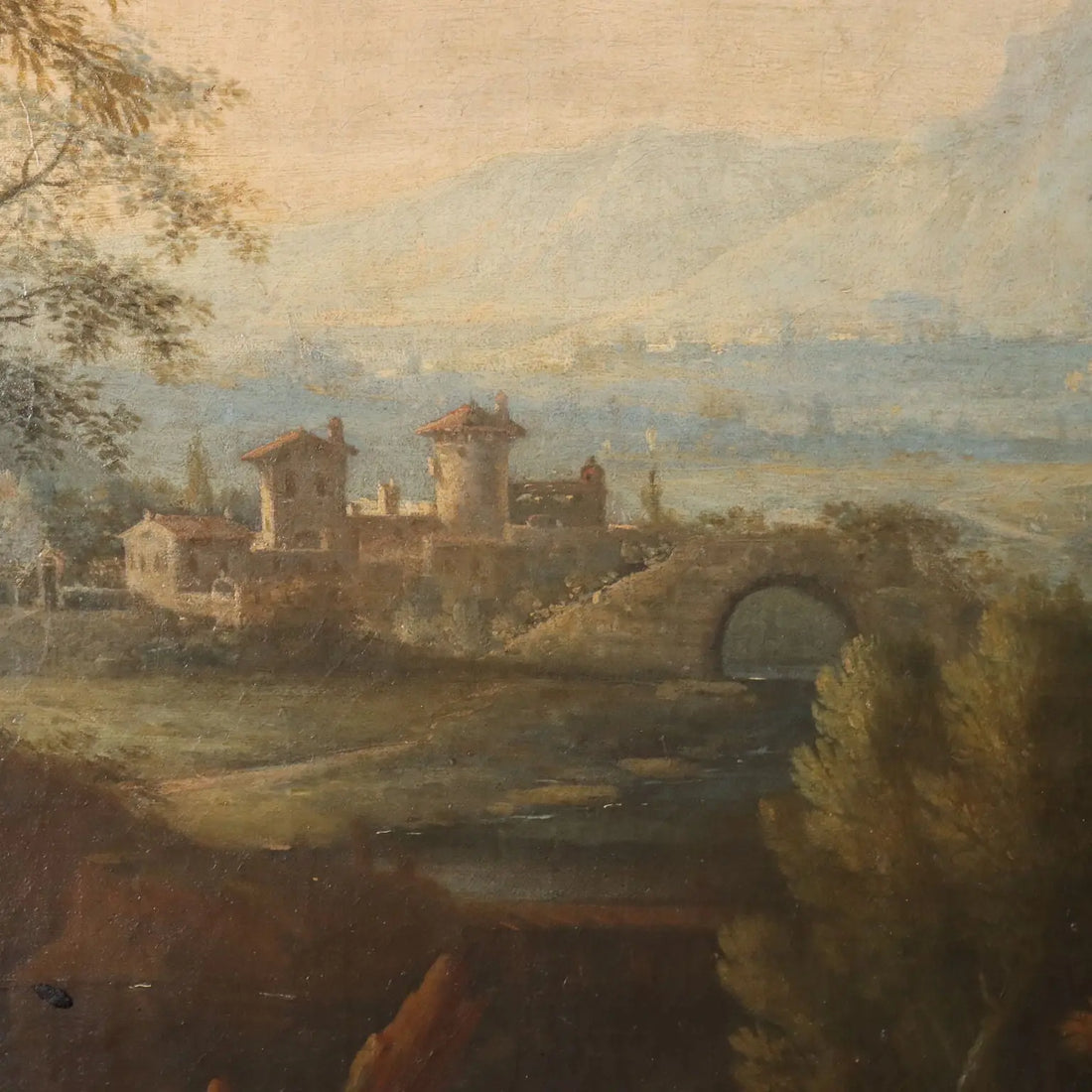 Antique Painting Venetian School Oil on Canvas Landscape XVIII Century