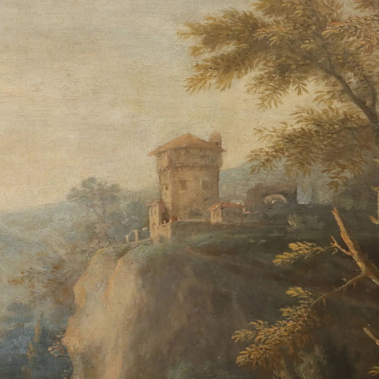 Antique Painting Venetian School Oil on Canvas Landscape XVIII Century