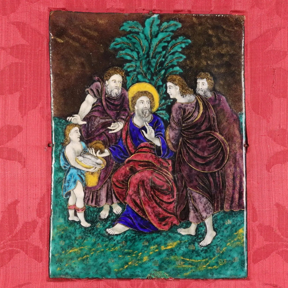 Antique Panel Limoges Enamels on Copper Religious XVII Century