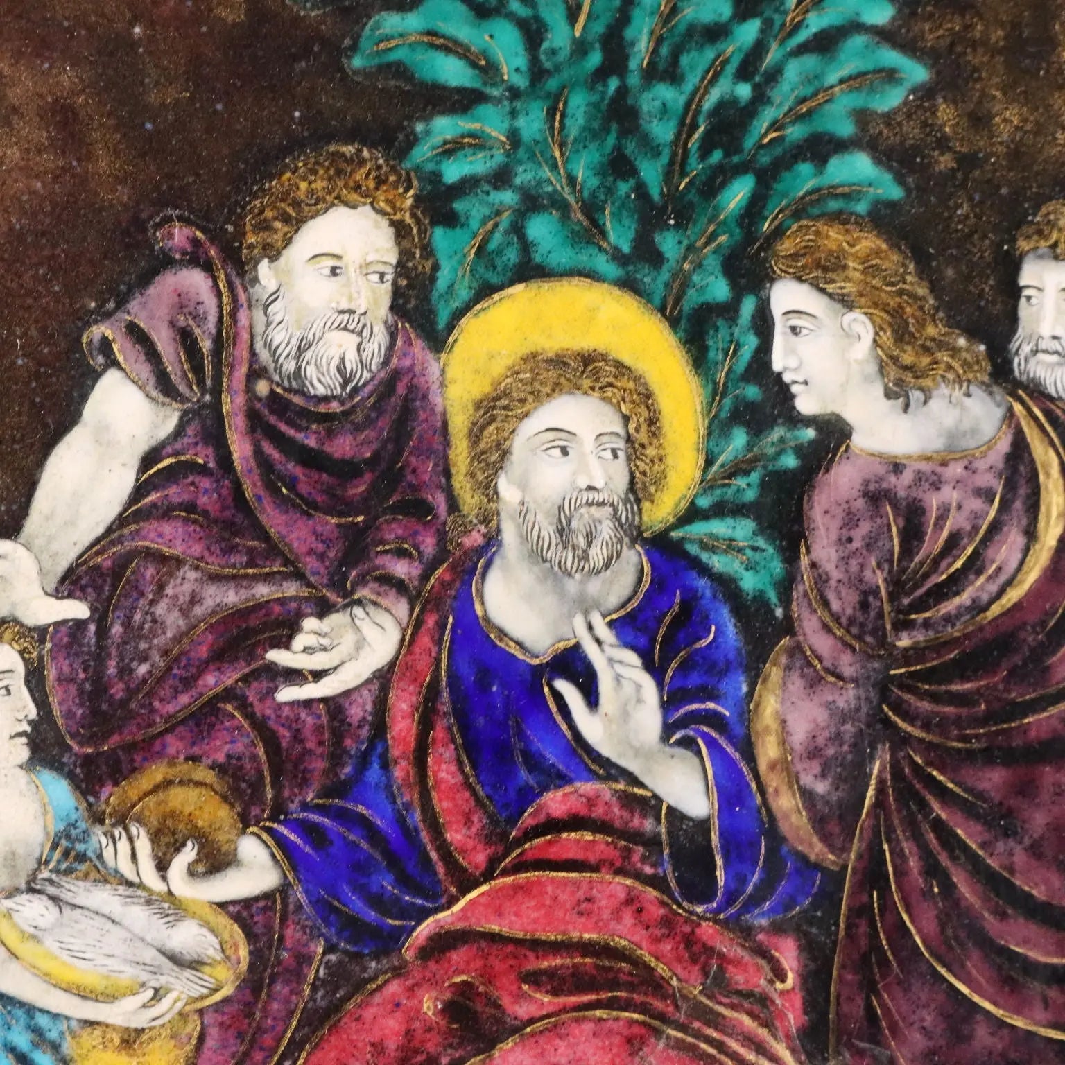 Antique Panel Limoges Enamels on Copper Religious XVII Century