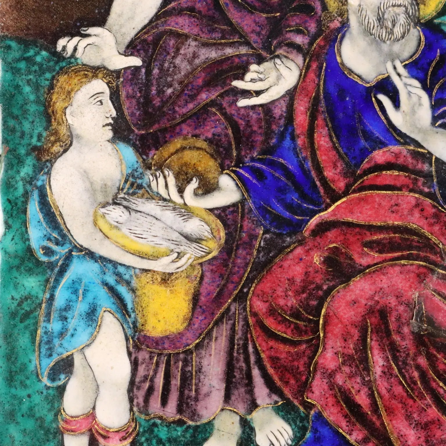 Antique Panel Limoges Enamels on Copper Religious XVII Century