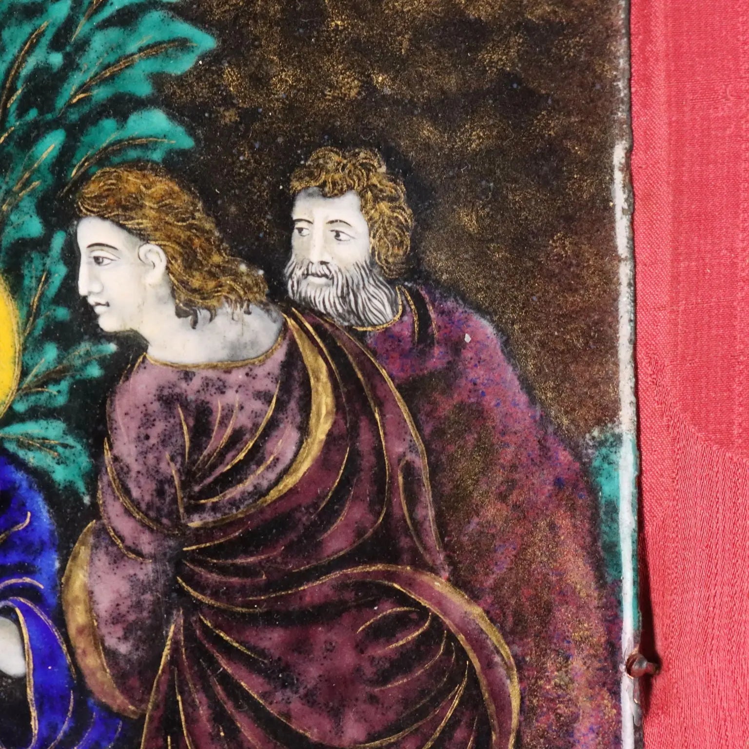 Antique Panel Limoges Enamels on Copper Religious XVII Century
