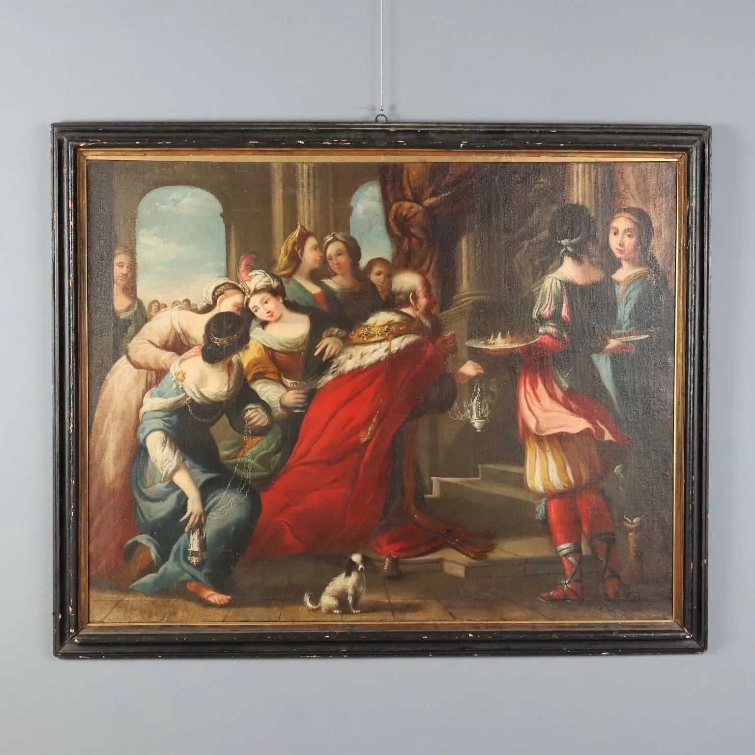Antique Painting King Solomon Oil on Canvas Italy XVII Century