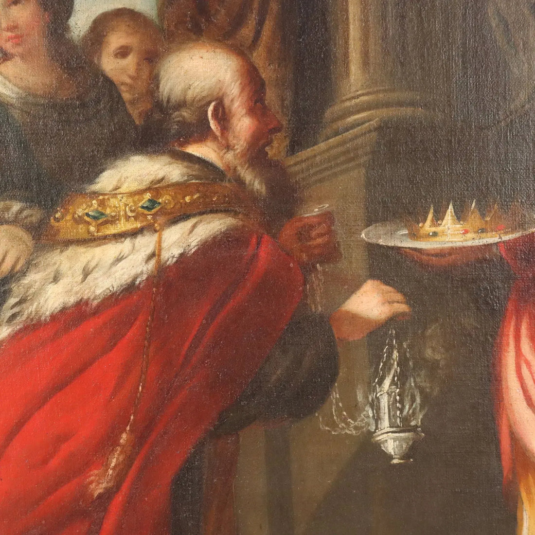 Antique Painting King Solomon Oil on Canvas Italy XVII Century