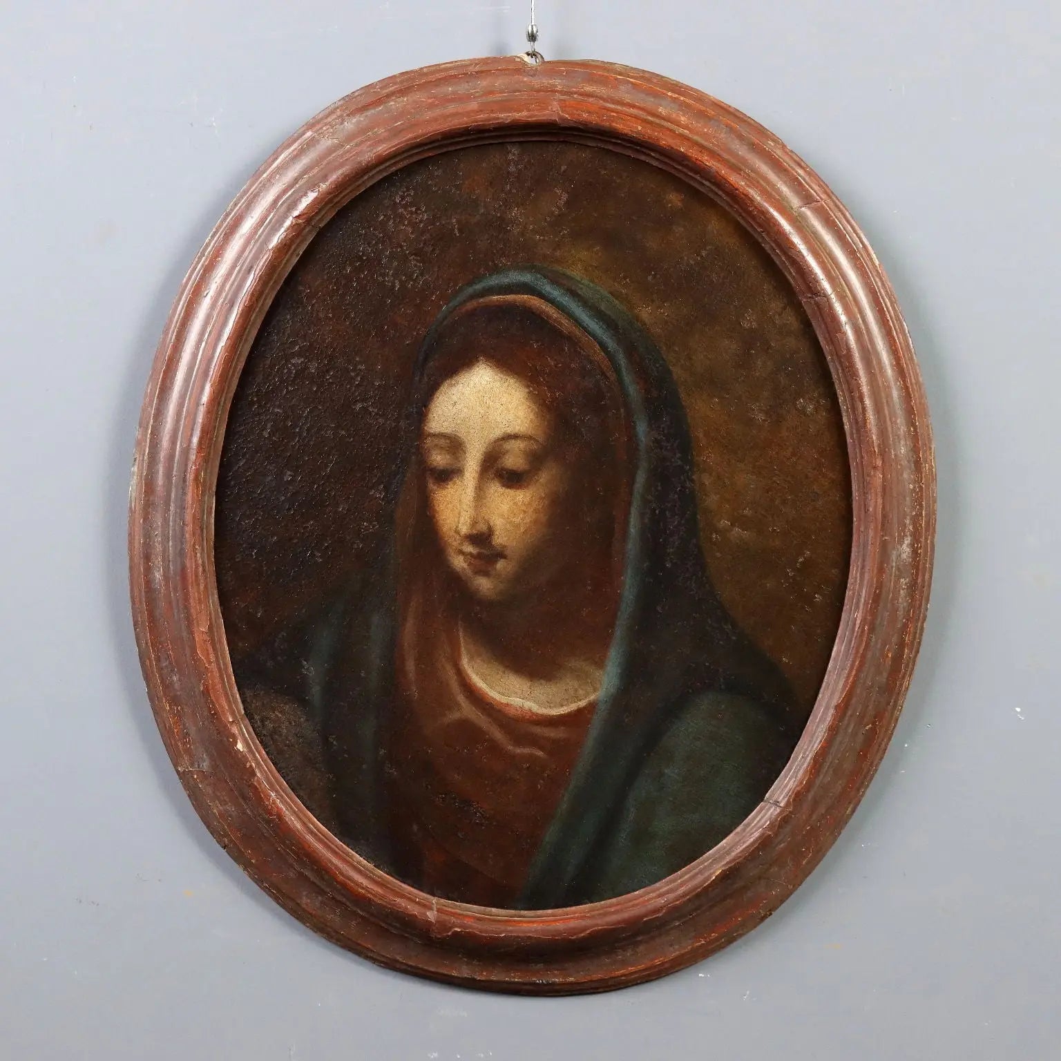 Antique Painting The Virgin Mary Oil on Canvas XVII-XVIII Century