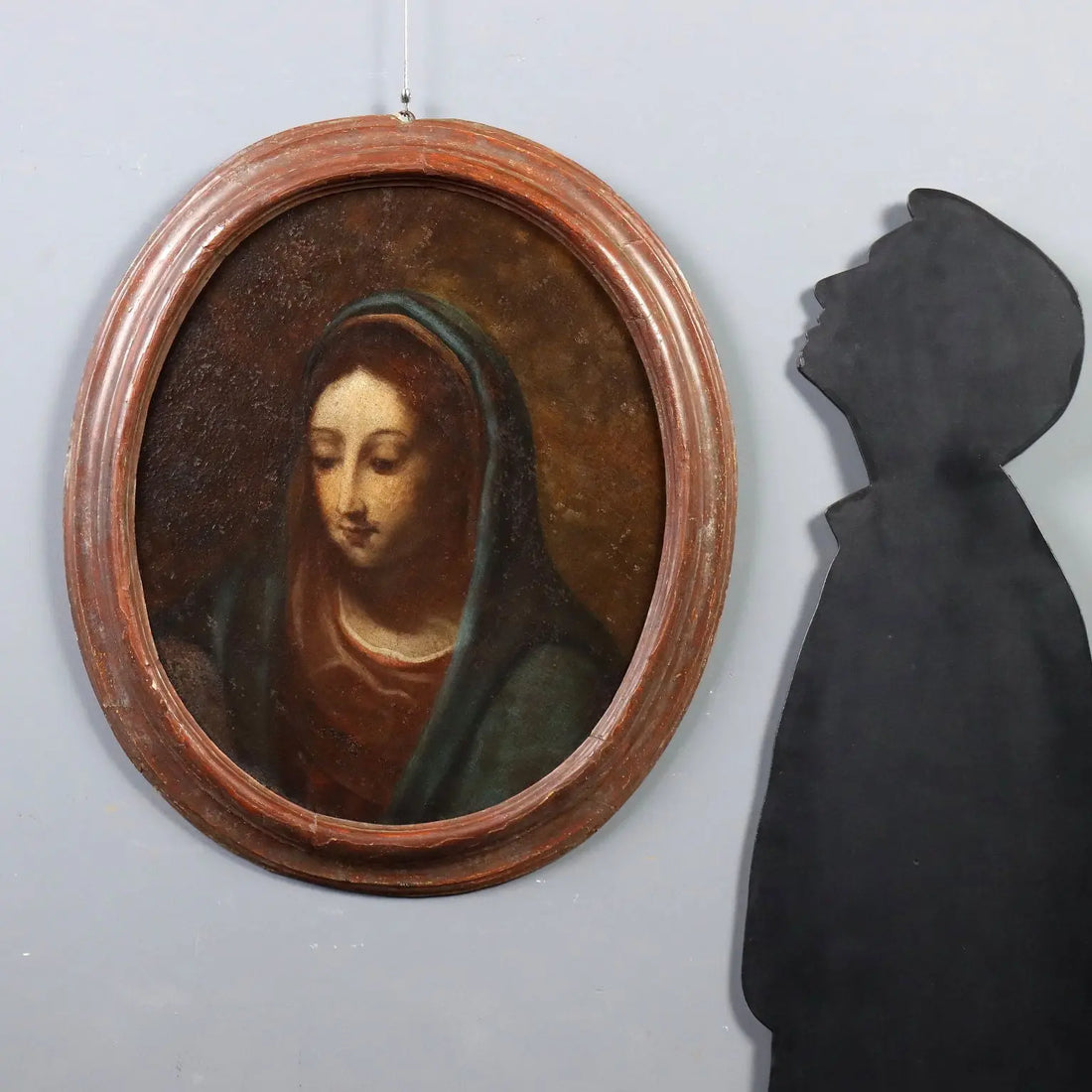 Antique Painting The Virgin Mary Oil on Canvas XVII-XVIII Century