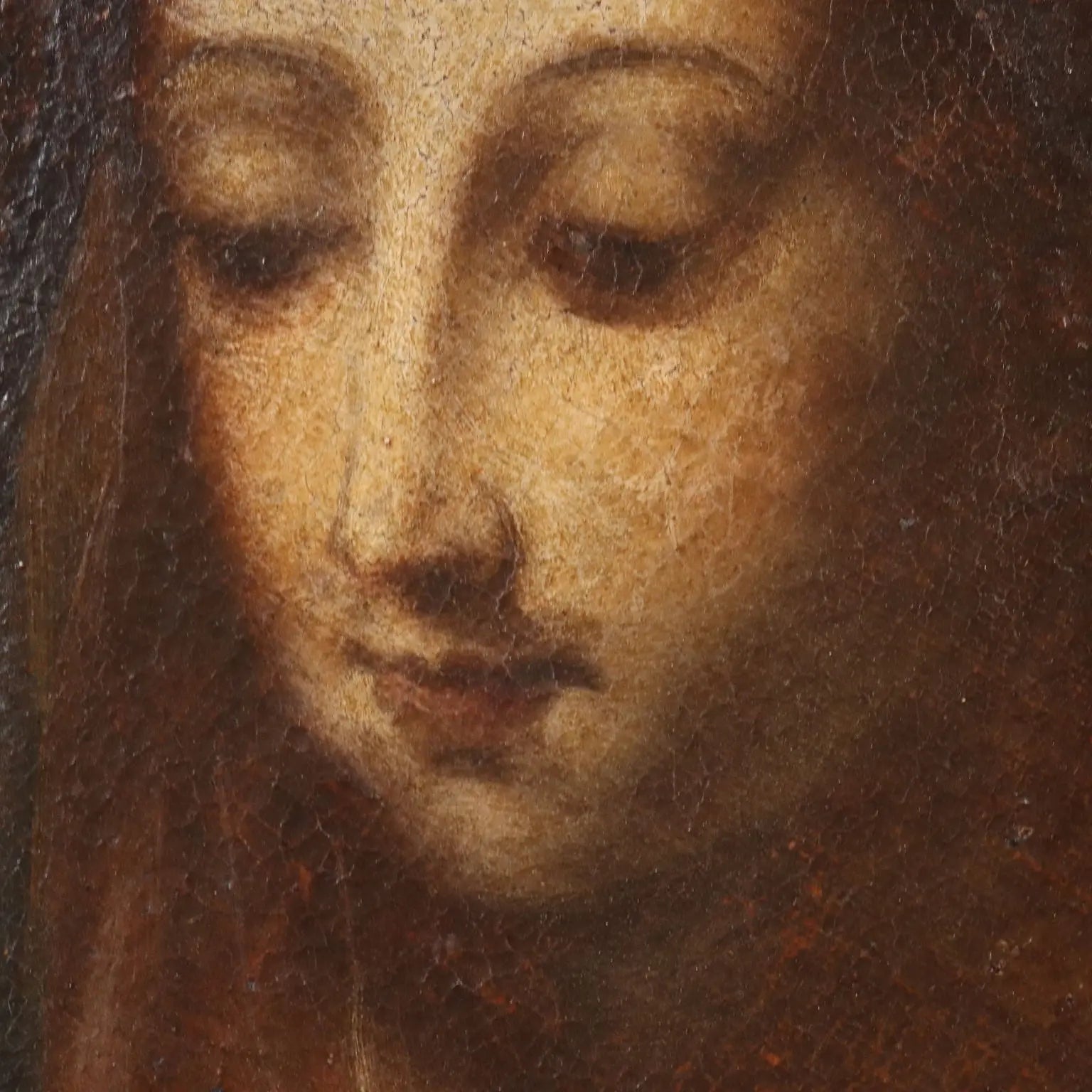 Antique Painting The Virgin Mary Oil on Canvas XVII-XVIII Century