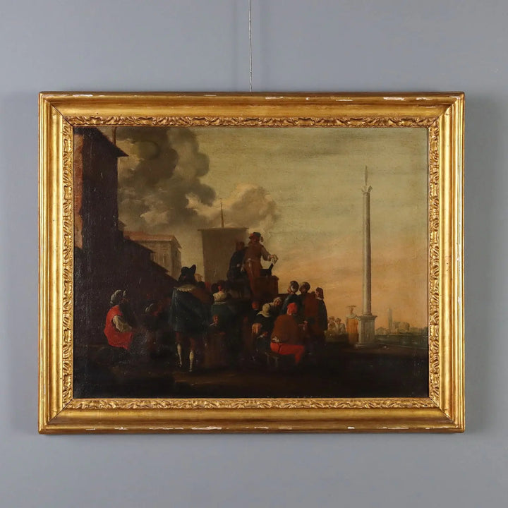 Antique Painting Life Scene Oil on Canvas Italy XVIII Century