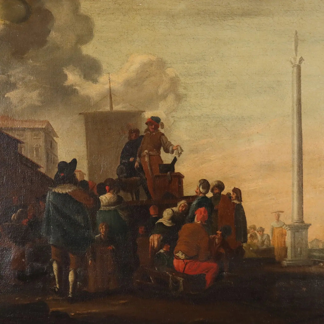 Antique Painting Life Scene Oil on Canvas Italy XVIII Century