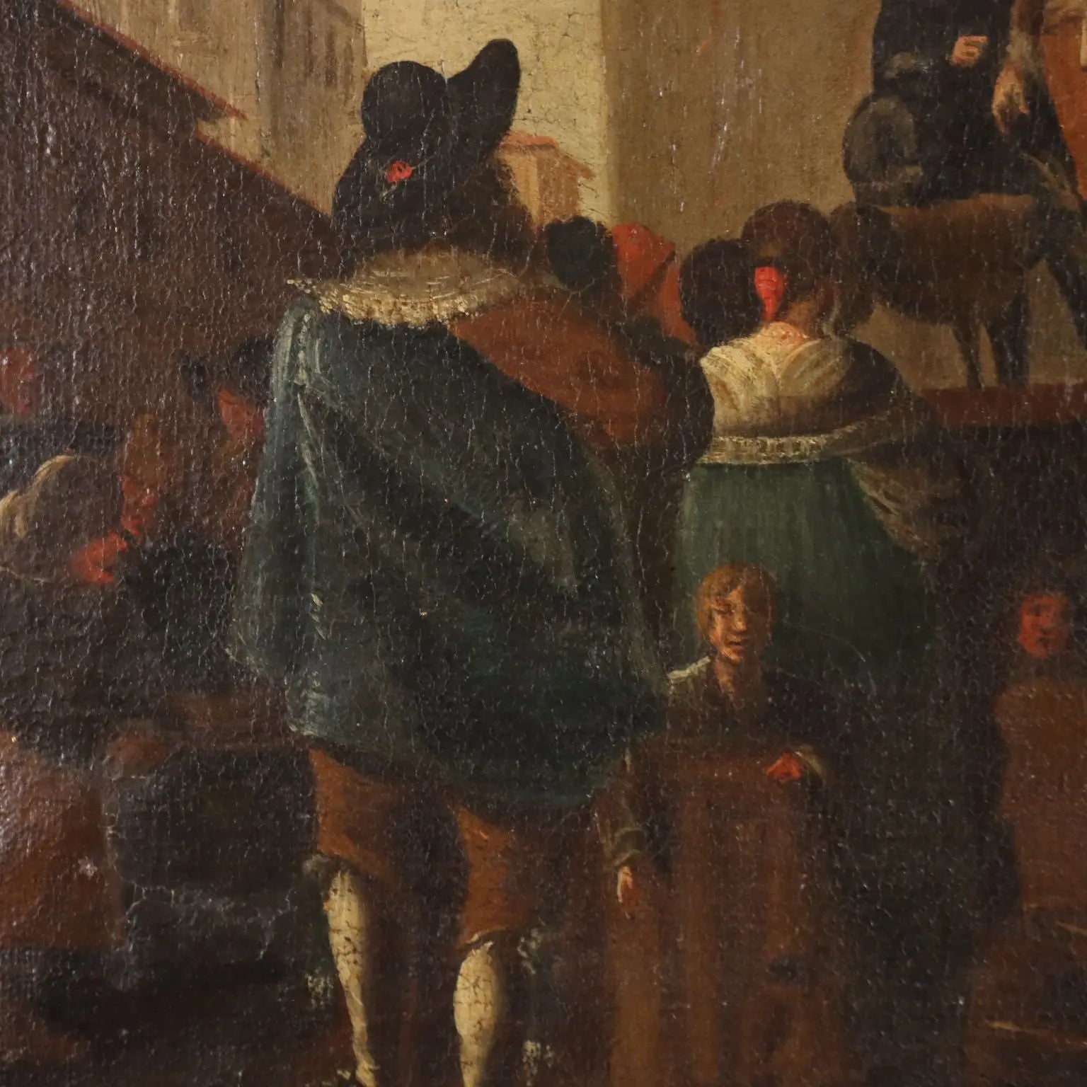 Antique Painting Life Scene Oil on Canvas Italy XVIII Century