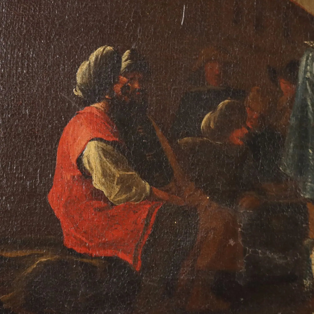Antique Painting Life Scene Oil on Canvas Italy XVIII Century