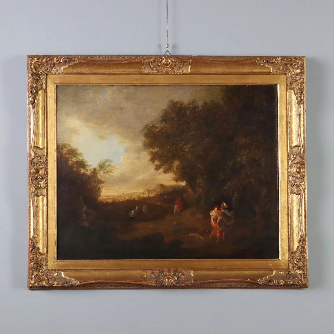 Antique Painting Landscape with Figures Oil on Canvas XVIII Century