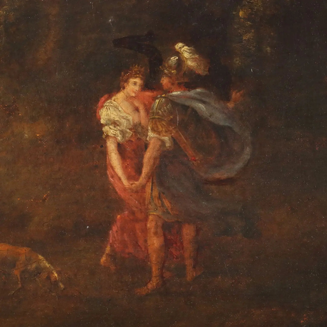 Antique Painting Landscape with Figures Oil on Canvas XVIII Century