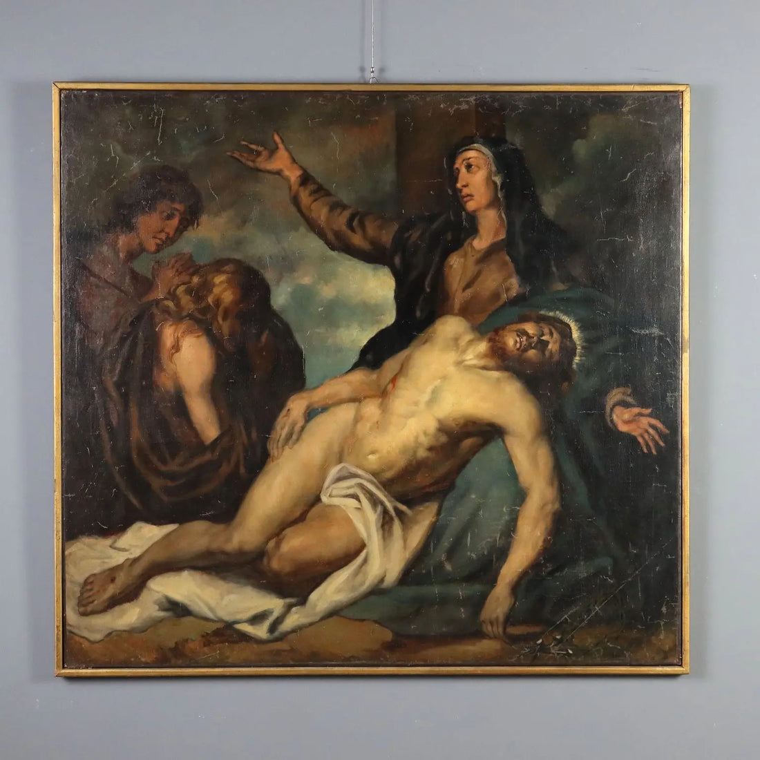 Antique Painting The Dead Christ Oil on Canvas XVIII Century