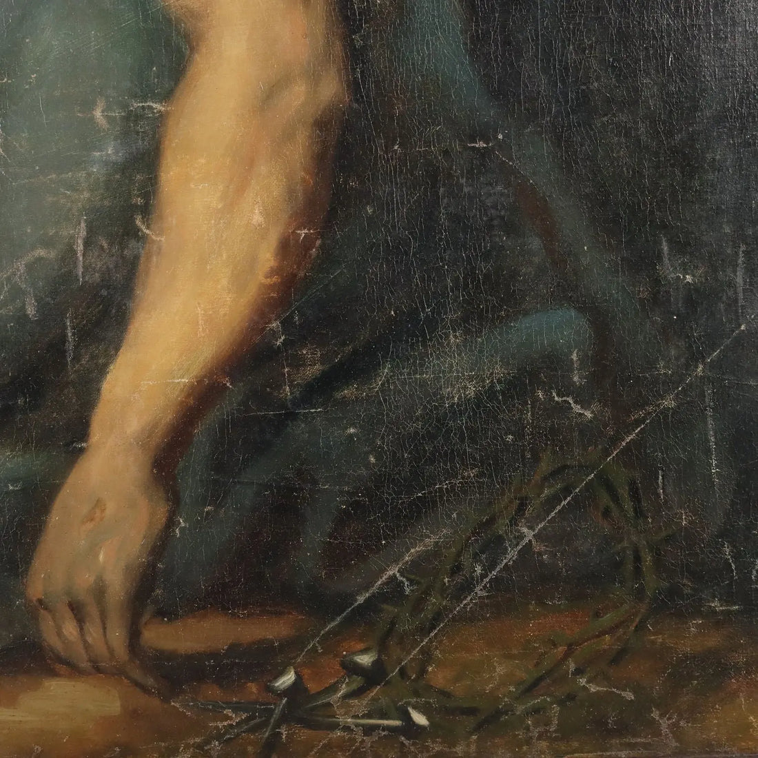 Antique Painting The Dead Christ Oil on Canvas XVIII Century