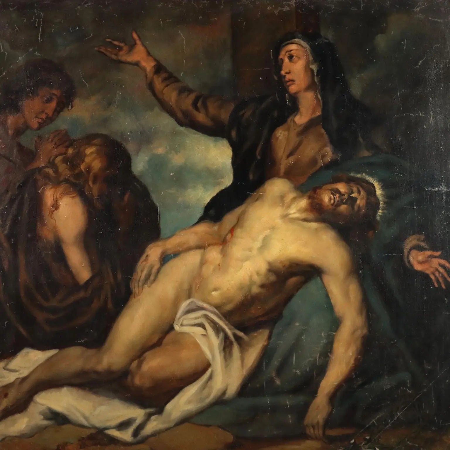 Antique Painting The Dead Christ Oil on Canvas XVIII Century