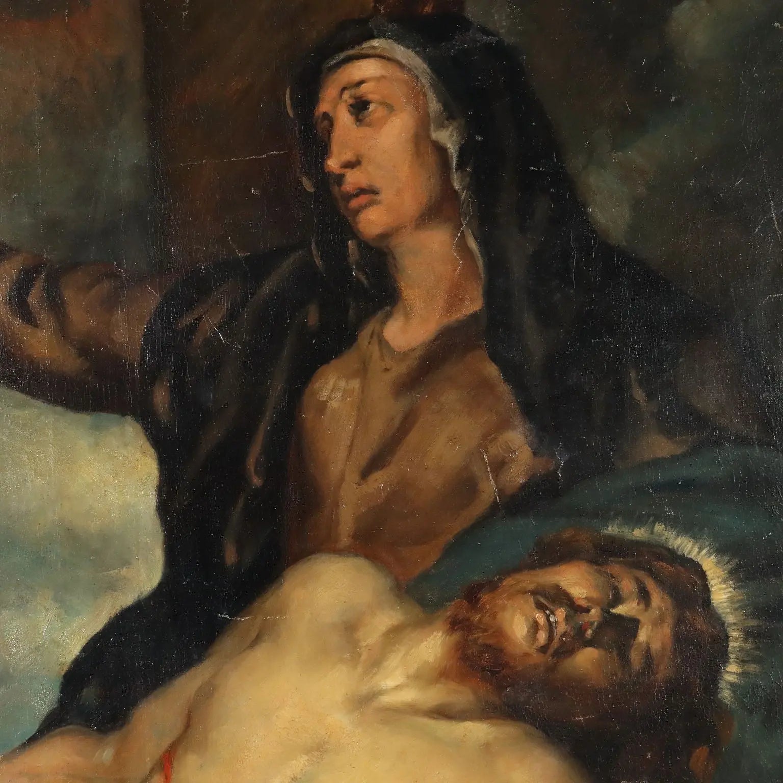 Antique Painting The Dead Christ Oil on Canvas XVIII Century