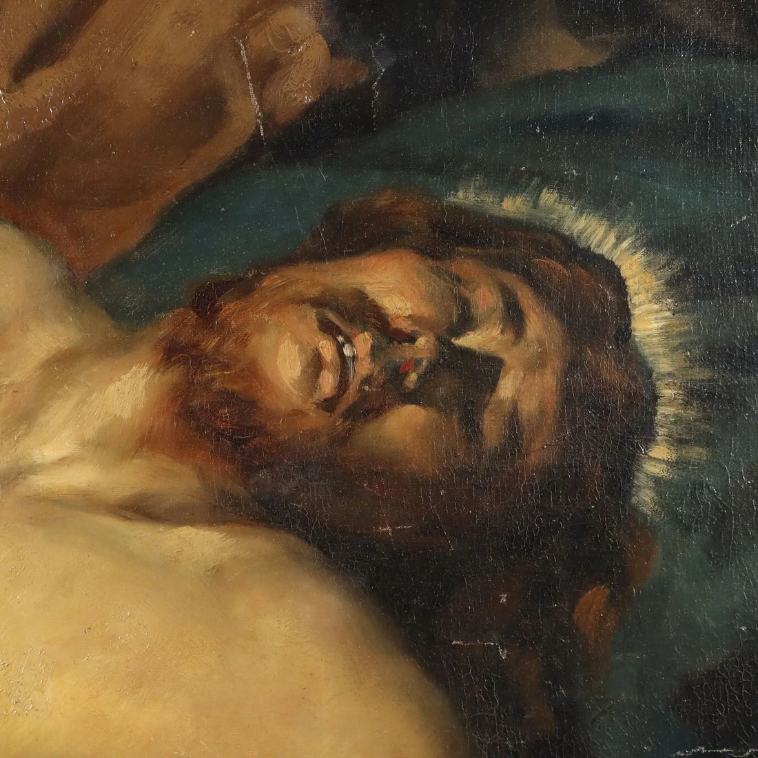 Antique Painting The Dead Christ Oil on Canvas XVIII Century