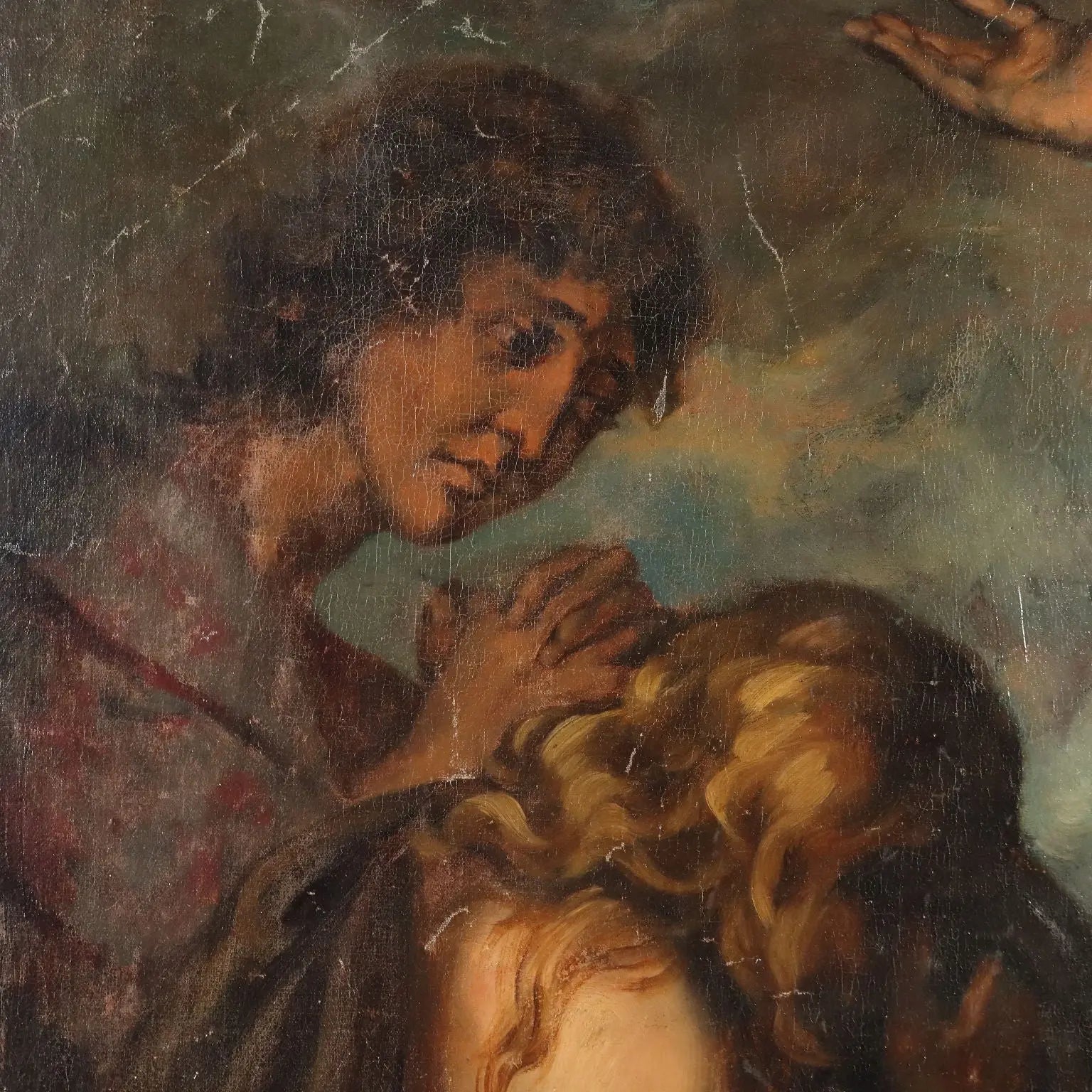 Antique Painting The Dead Christ Oil on Canvas XVIII Century