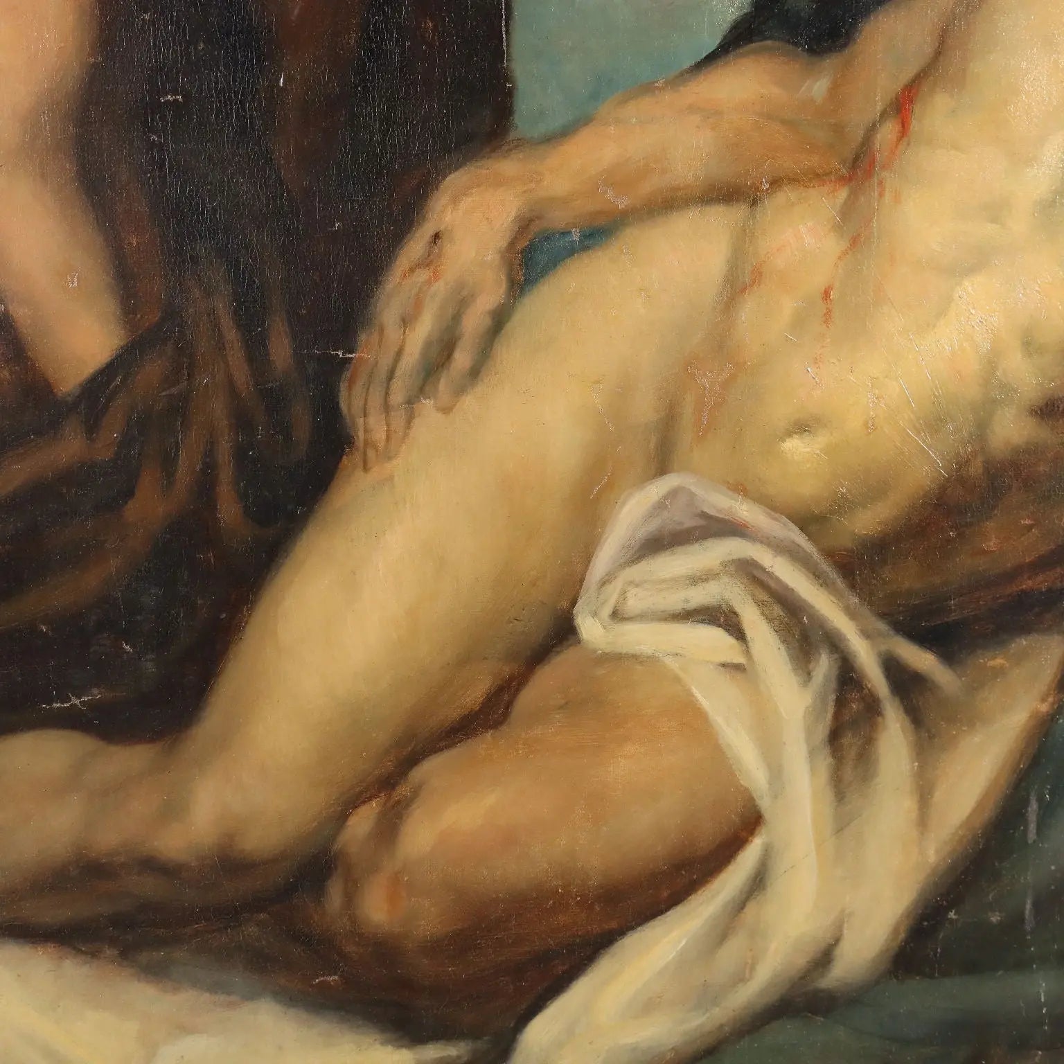 Antique Painting The Dead Christ Oil on Canvas XVIII Century