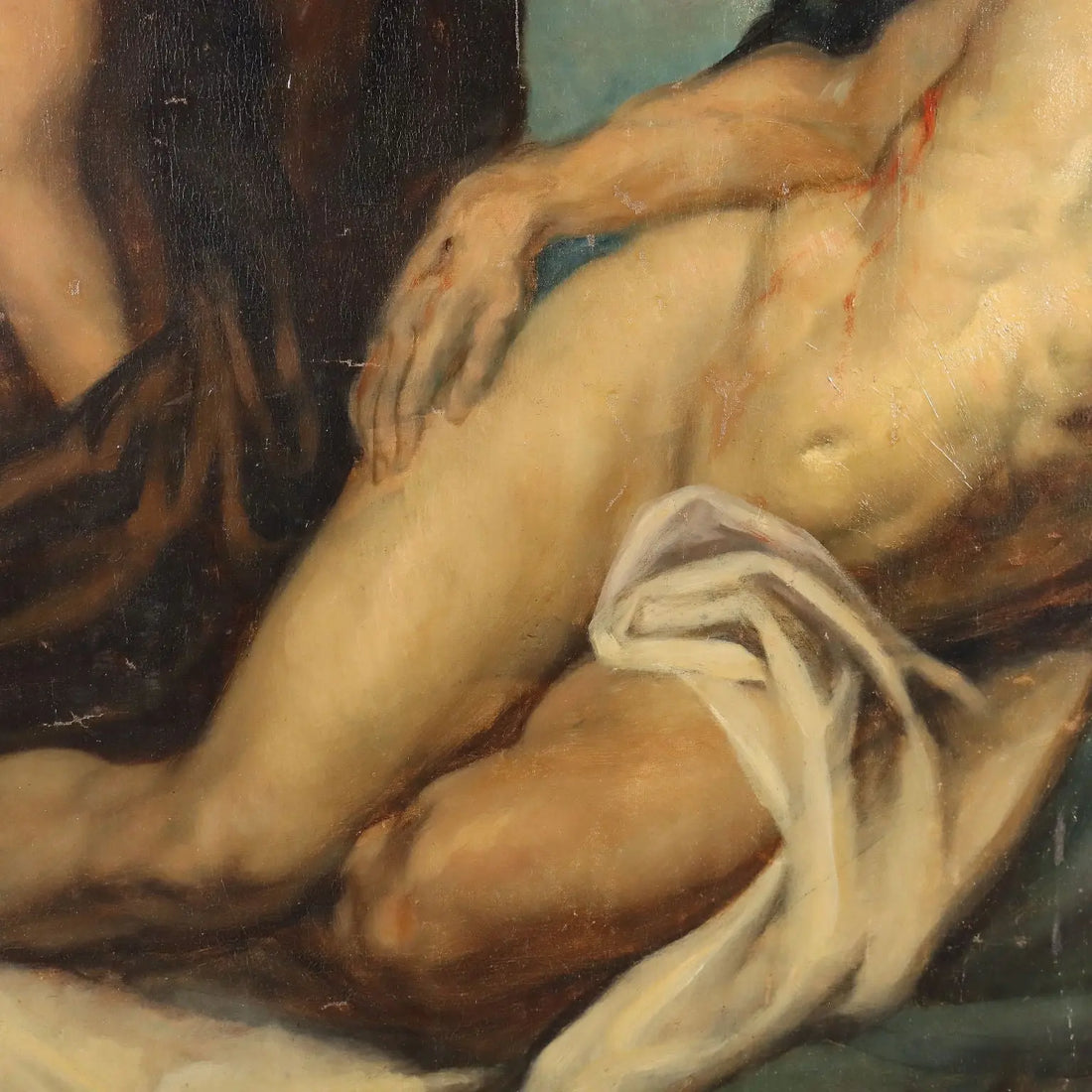 Antique Painting The Dead Christ Oil on Canvas XVIII Century