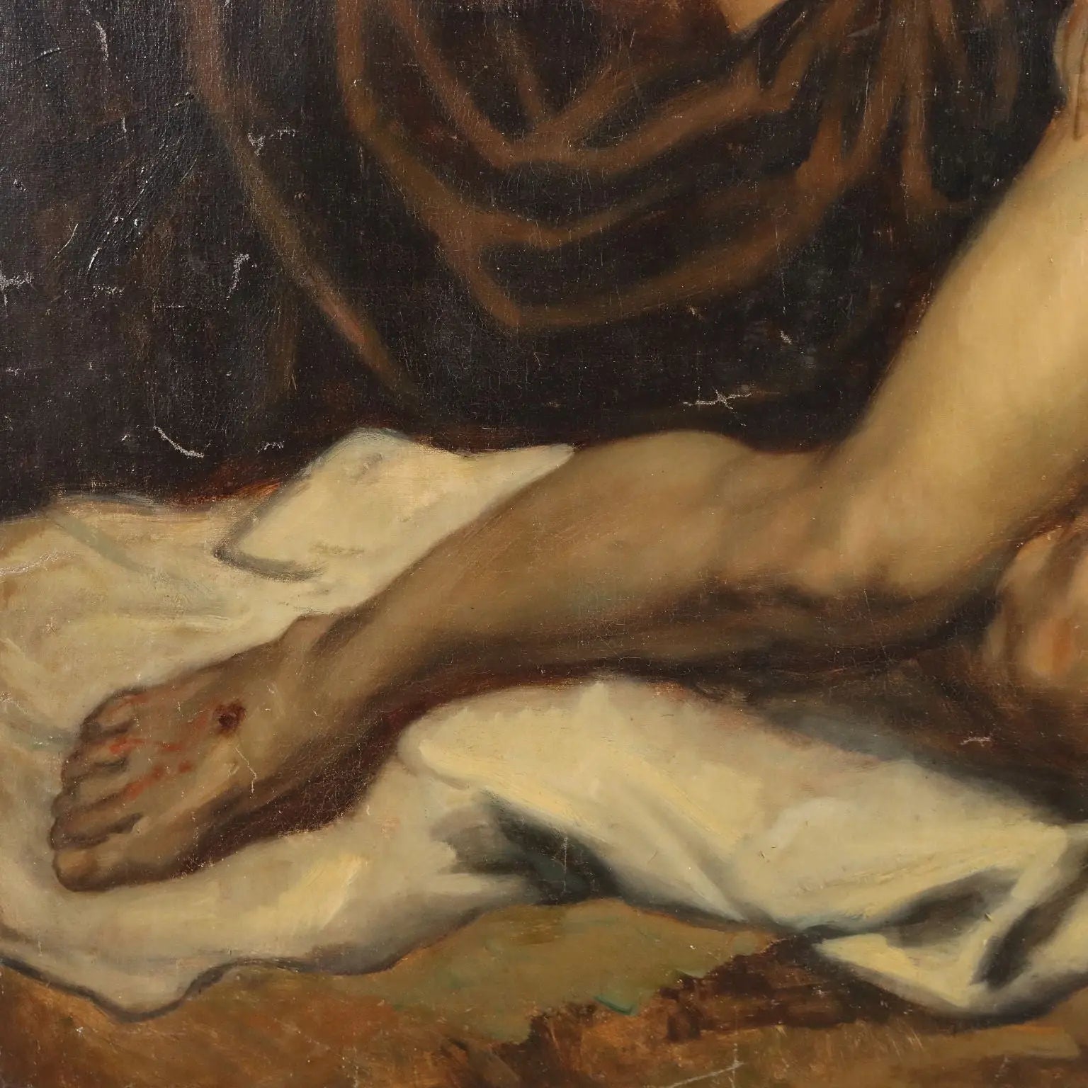 Antique Painting The Dead Christ Oil on Canvas XVIII Century