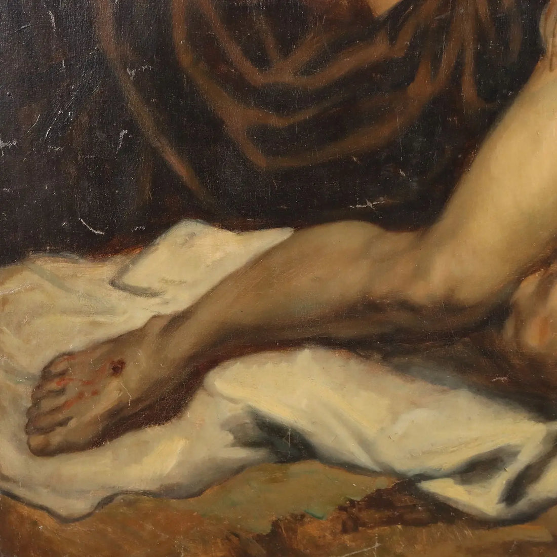 Antique Painting The Dead Christ Oil on Canvas XVIII Century