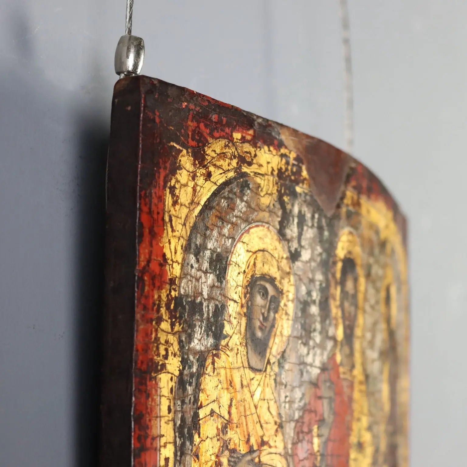 Antique Icon Jesus and Virgin Mary Tempera on Board XVIII Century