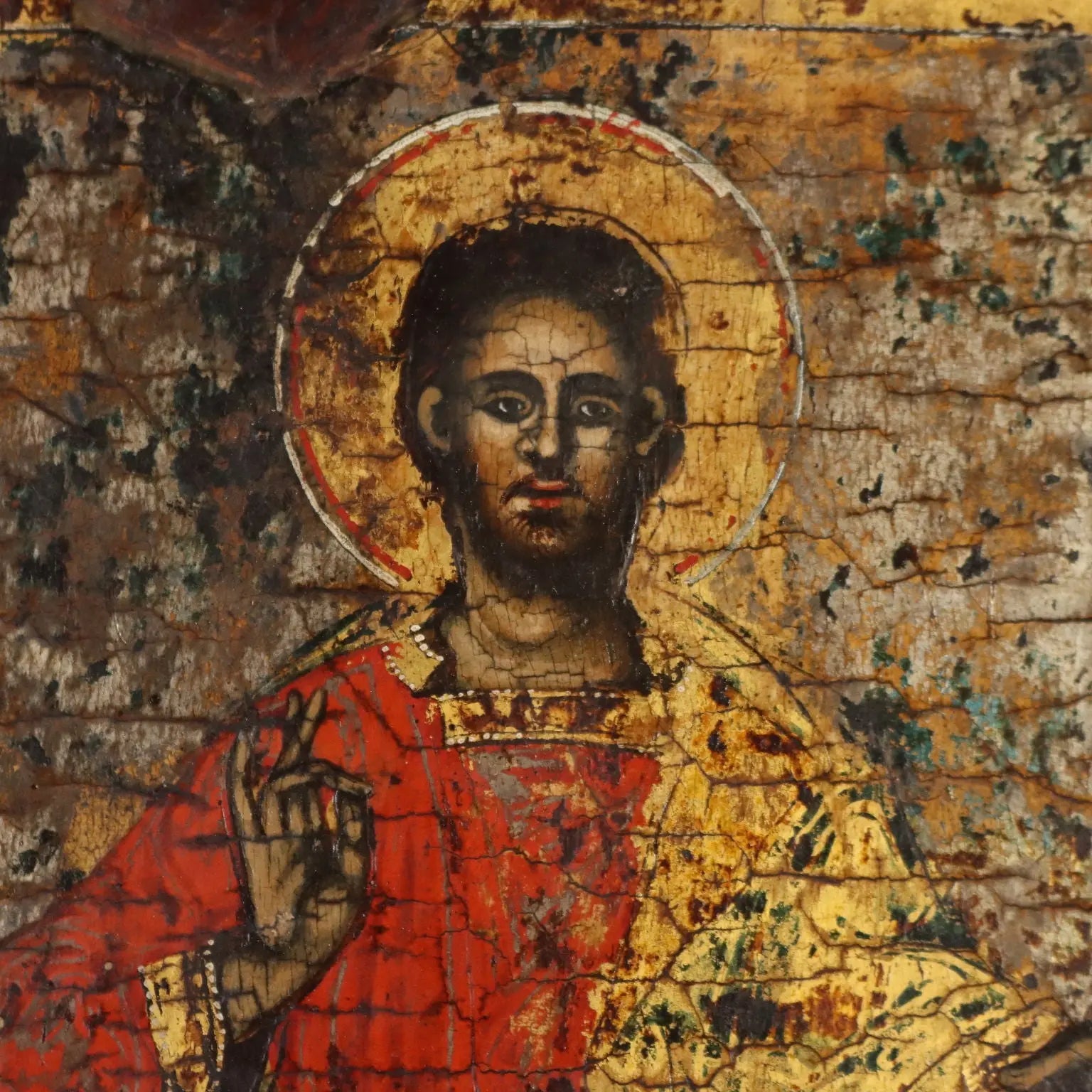 Antique Icon Jesus and Virgin Mary Tempera on Board XVIII Century