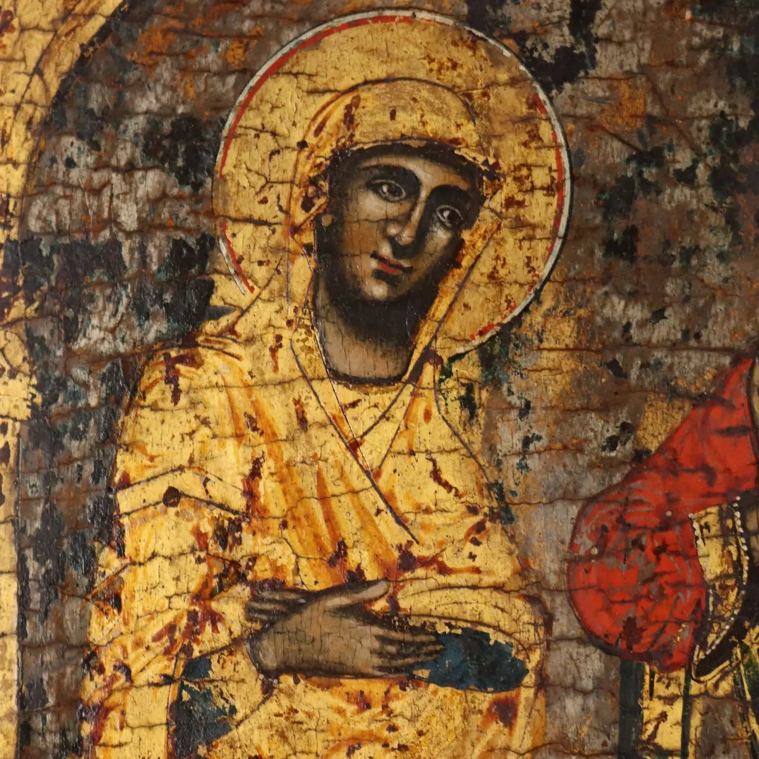 Antique Icon Jesus and Virgin Mary Tempera on Board XVIII Century