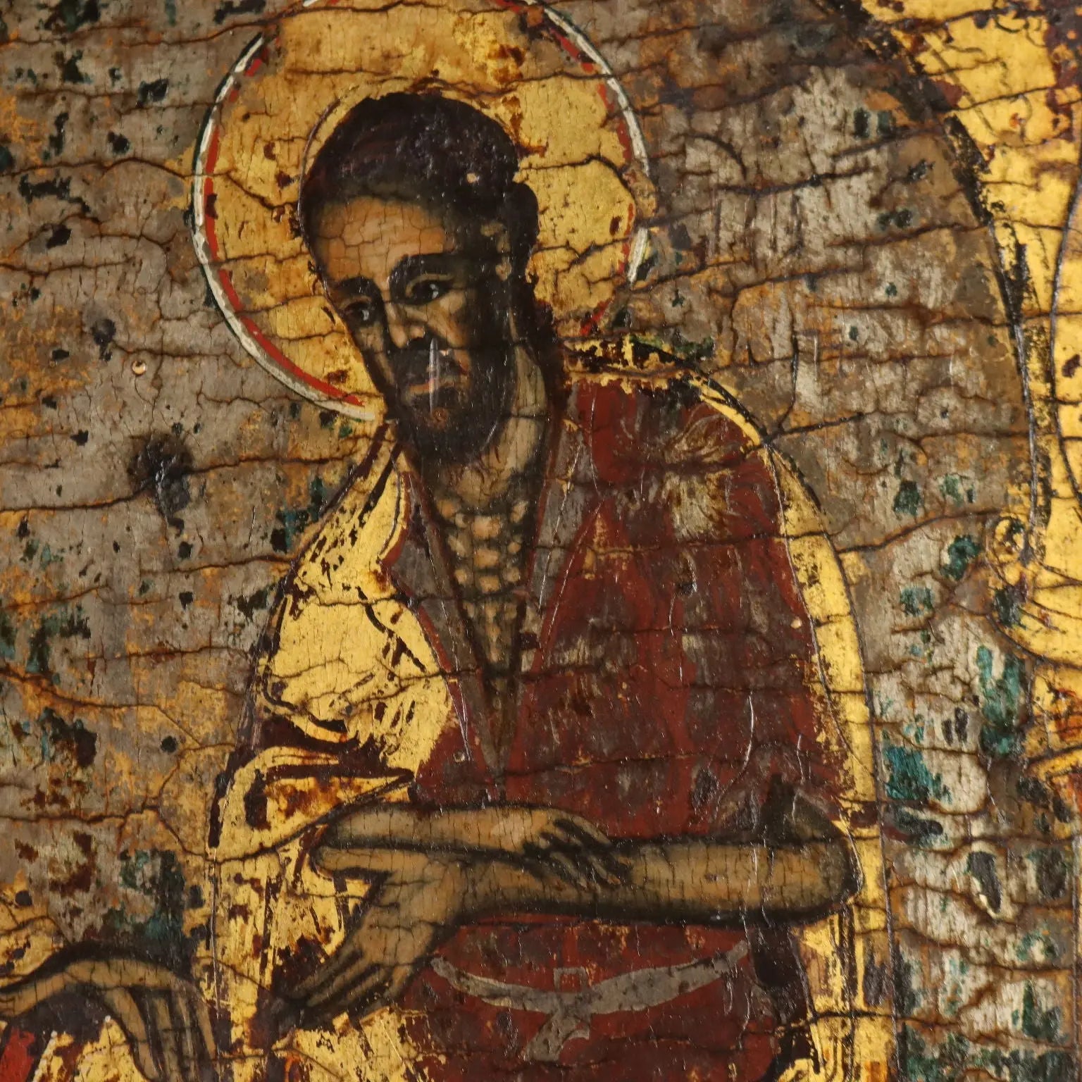 Antique Icon Jesus and Virgin Mary Tempera on Board XVIII Century
