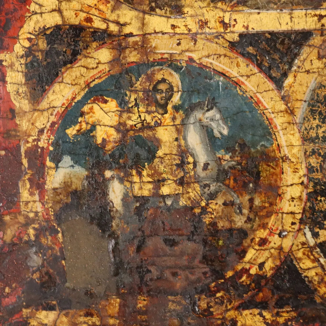 Antique Icon Jesus and Virgin Mary Tempera on Board XVIII Century
