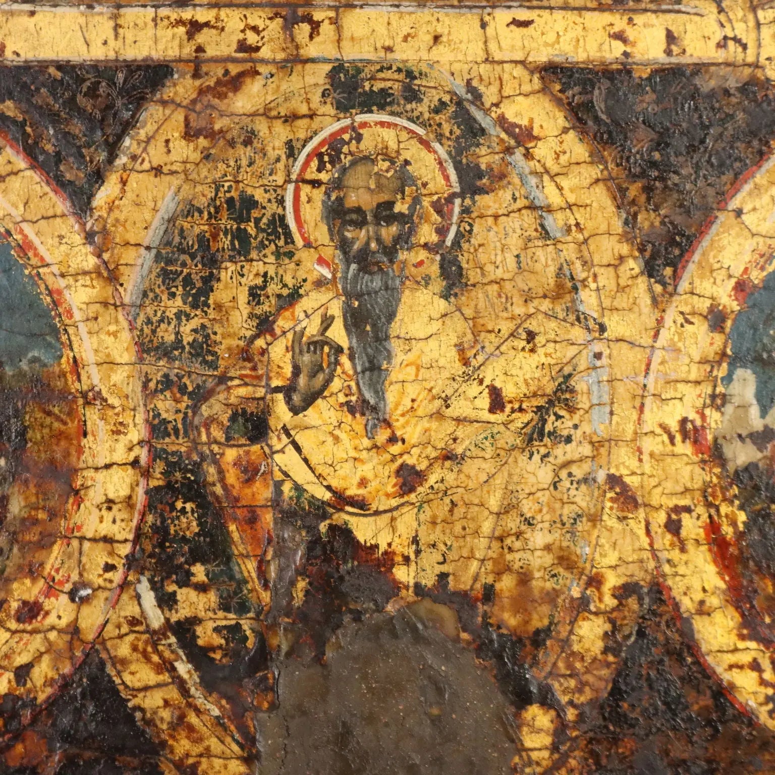 Antique Icon Jesus and Virgin Mary Tempera on Board XVIII Century