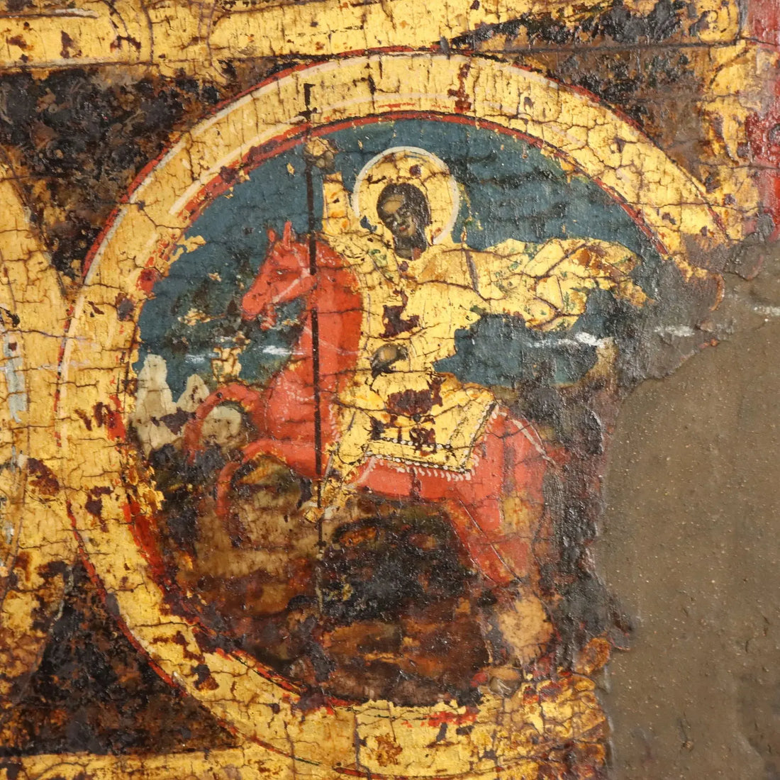 Antique Icon Jesus and Virgin Mary Tempera on Board XVIII Century