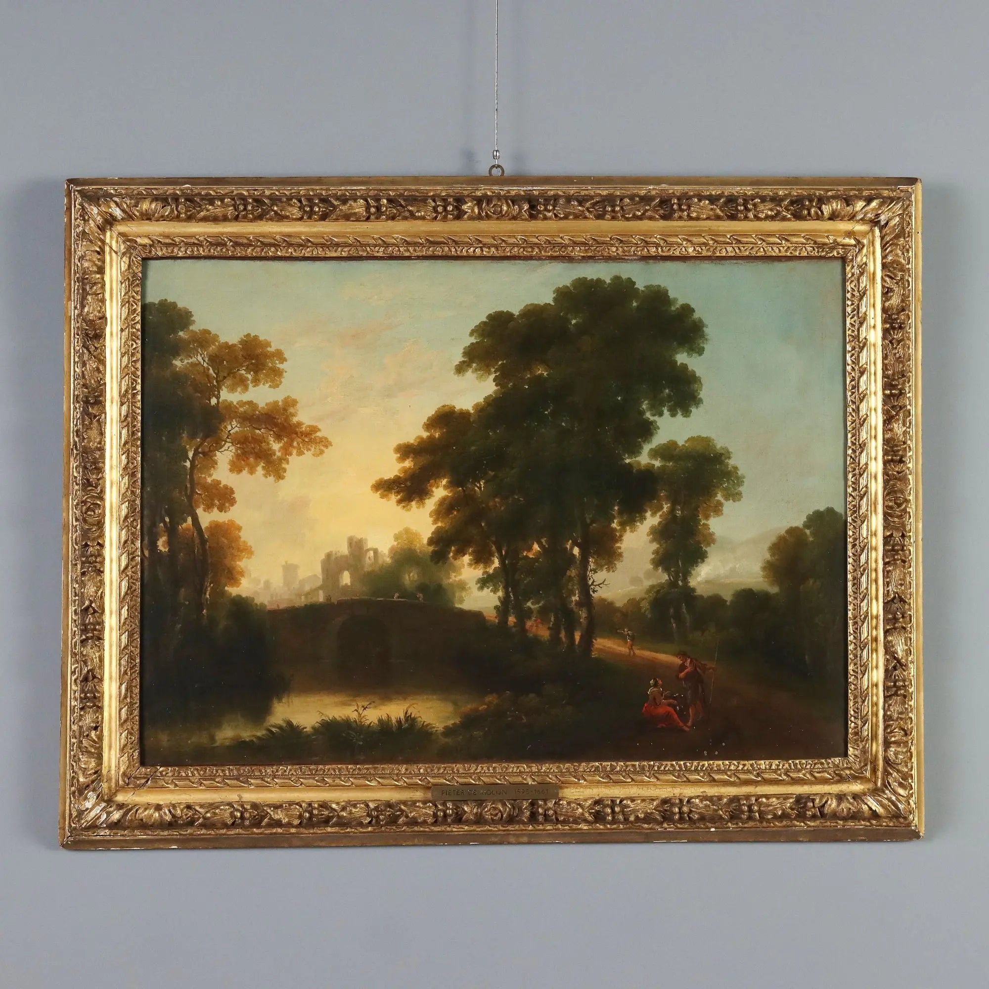Antique Painting Landscape with Figures Oil on Canvas Netherlands '700