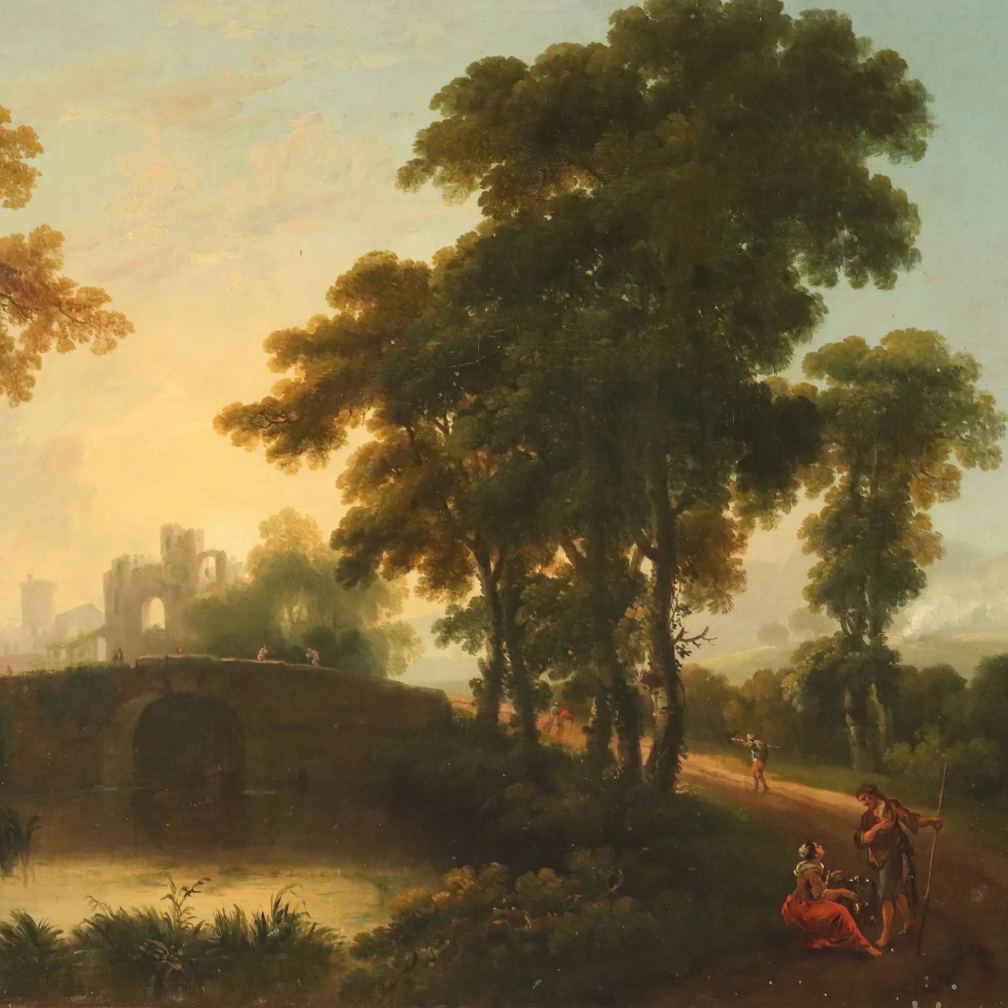 Antique Painting Landscape with Figures Oil on Canvas Netherlands '700