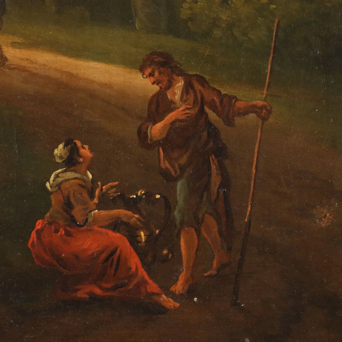 Antique Painting Landscape with Figures Oil on Canvas Netherlands '700