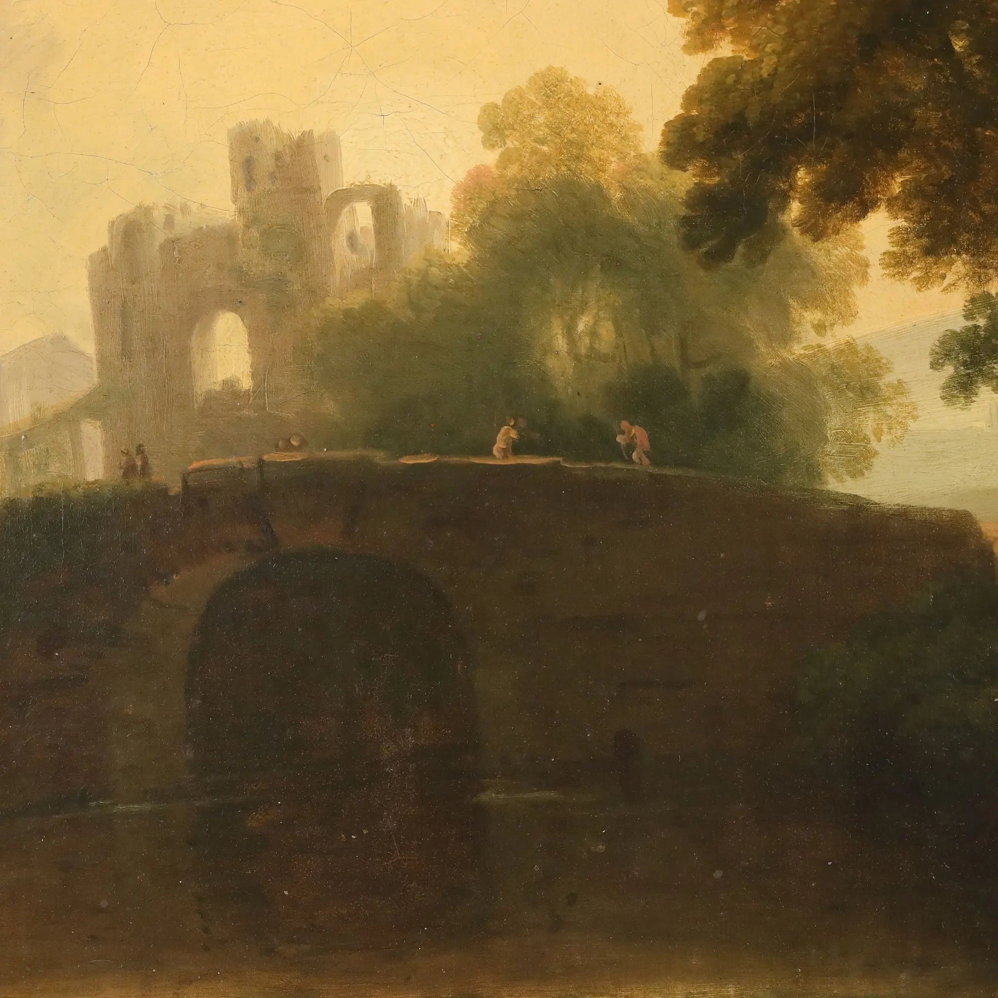 Antique Painting Landscape with Figures Oil on Canvas Netherlands '700