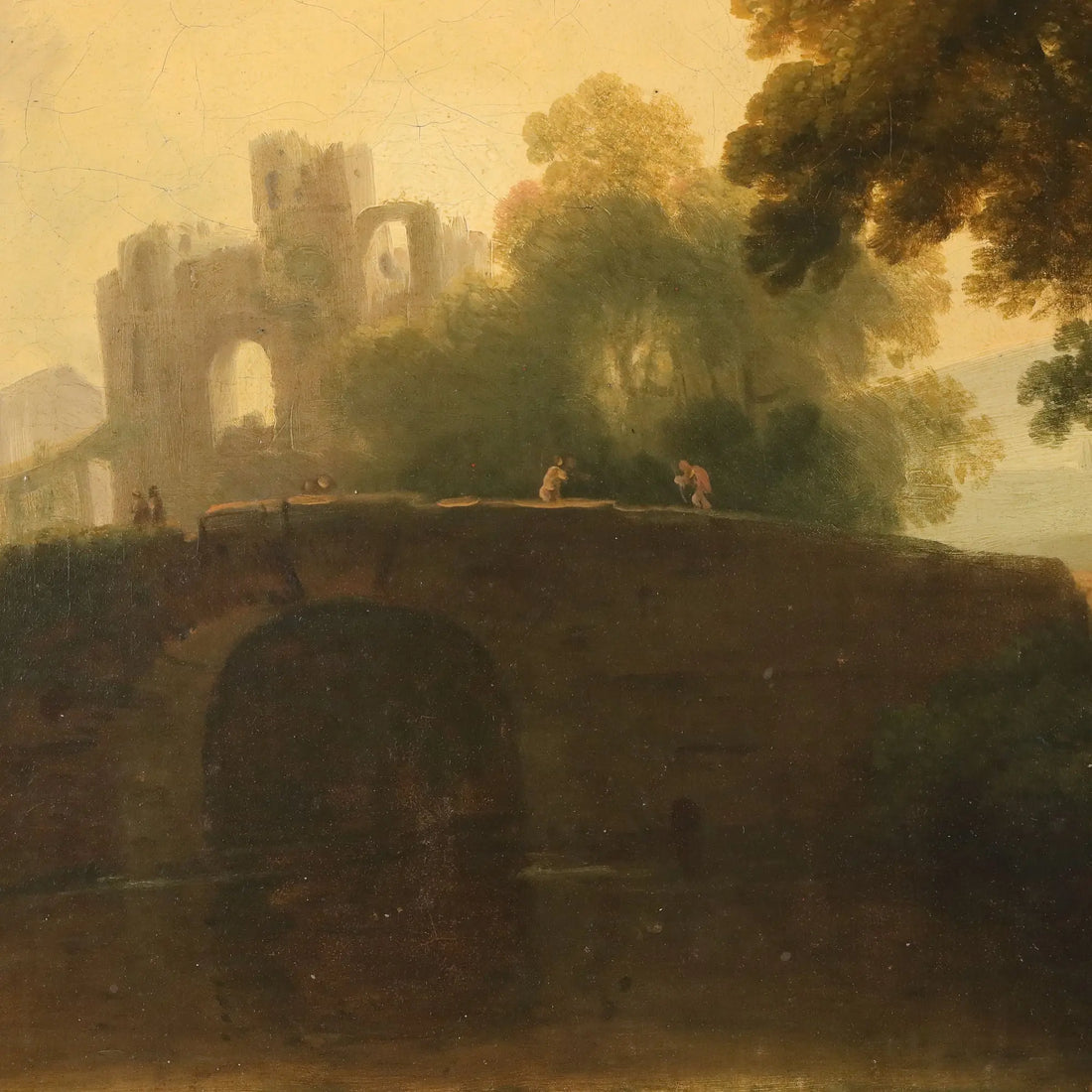 Antique Painting Landscape with Figures Oil on Canvas Netherlands '700
