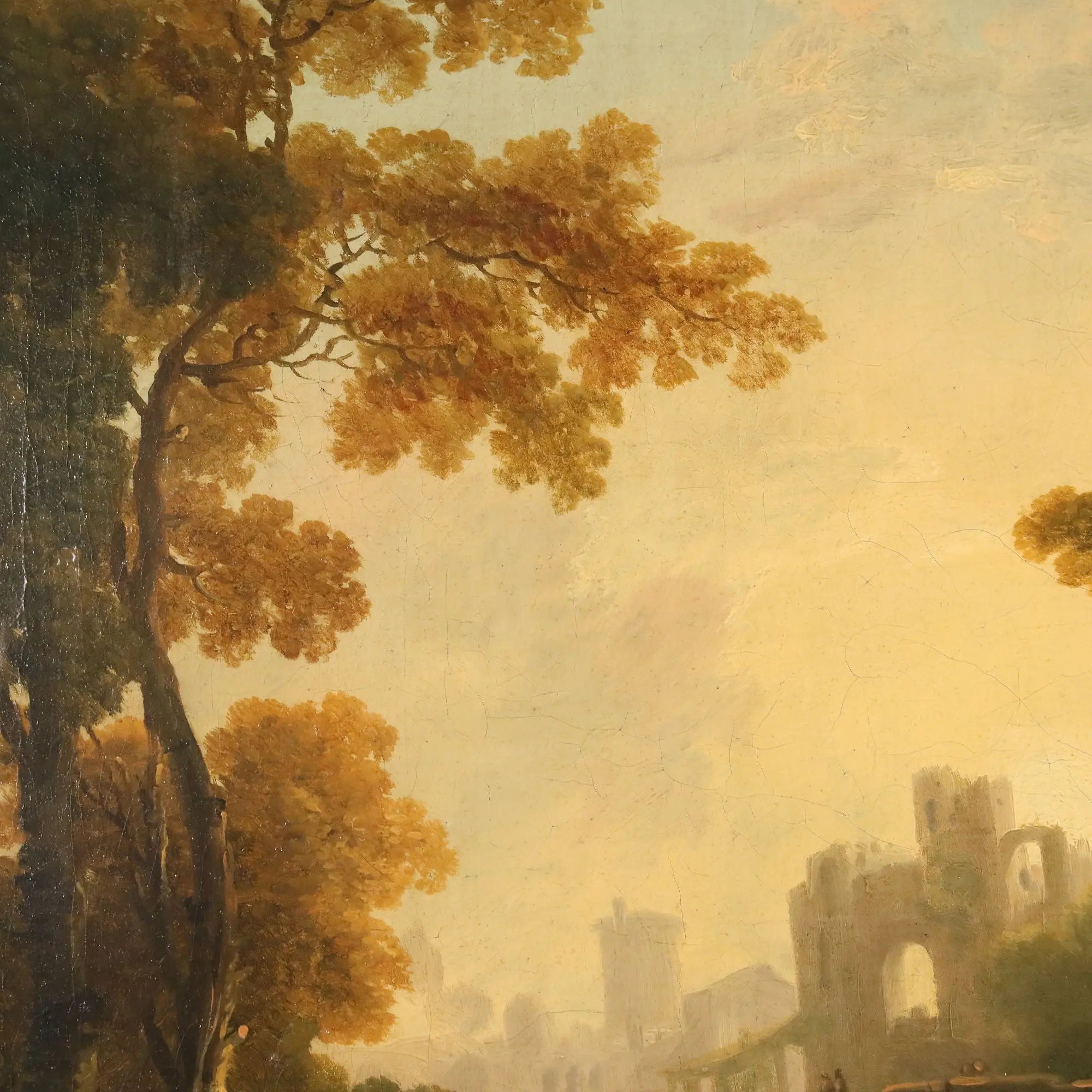 Antique Painting Landscape with Figures Oil on Canvas Netherlands '700