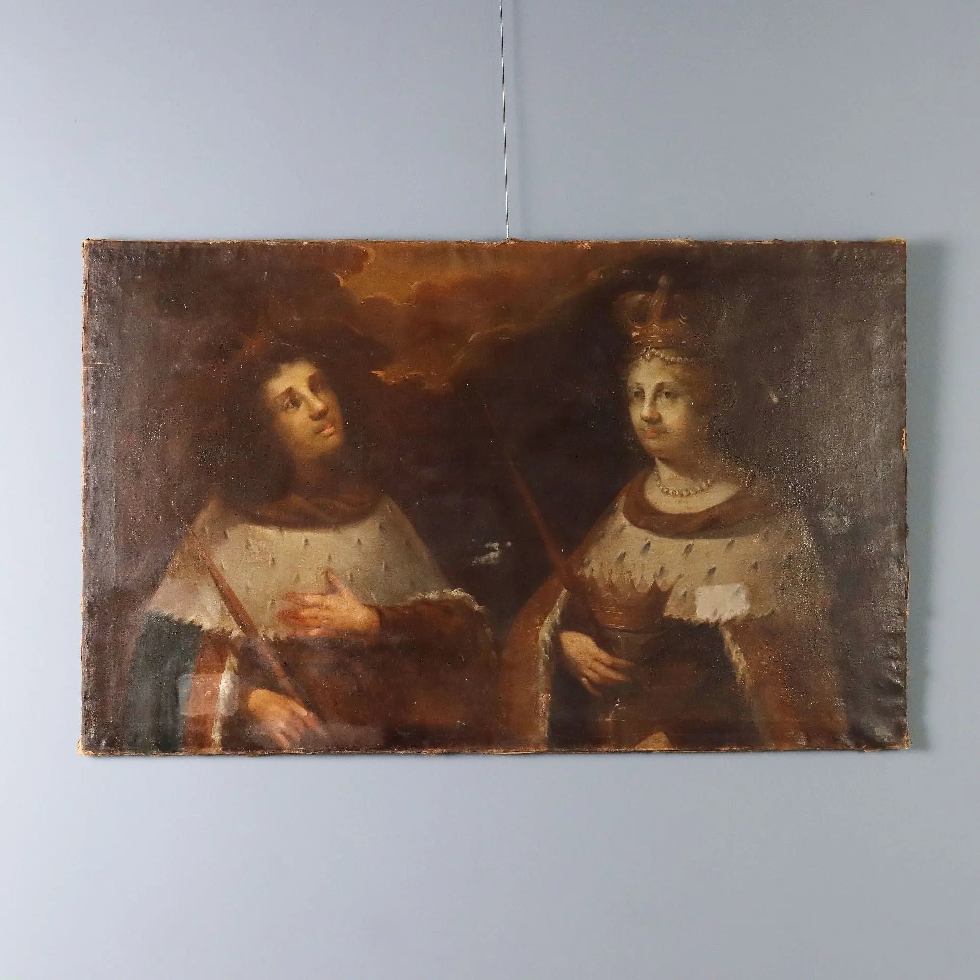 Antique Painting Portraits of Queen and Prince Oil on Canvas '600-'700