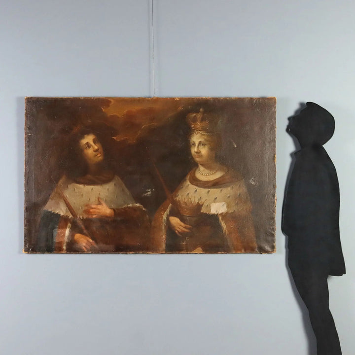 Antique Painting Portraits of Queen and Prince Oil on Canvas '600-'700
