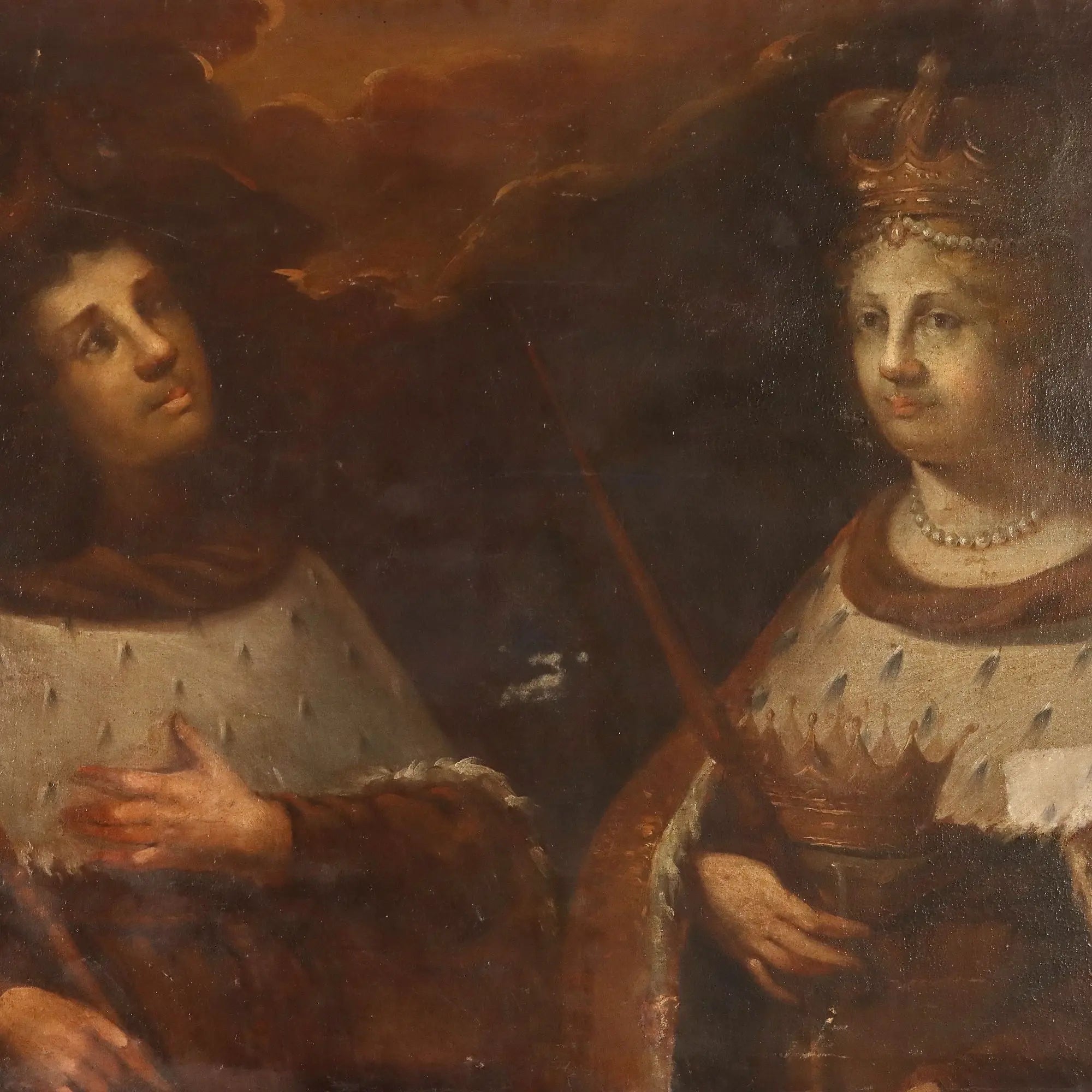 Antique Painting Portraits of Queen and Prince Oil on Canvas '600-'700