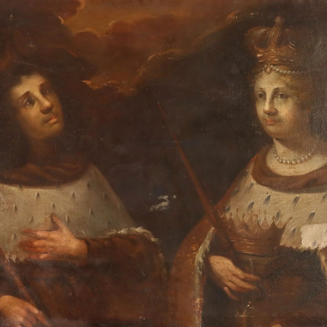 Antique Painting Portraits of Queen and Prince Oil on Canvas '600-'700