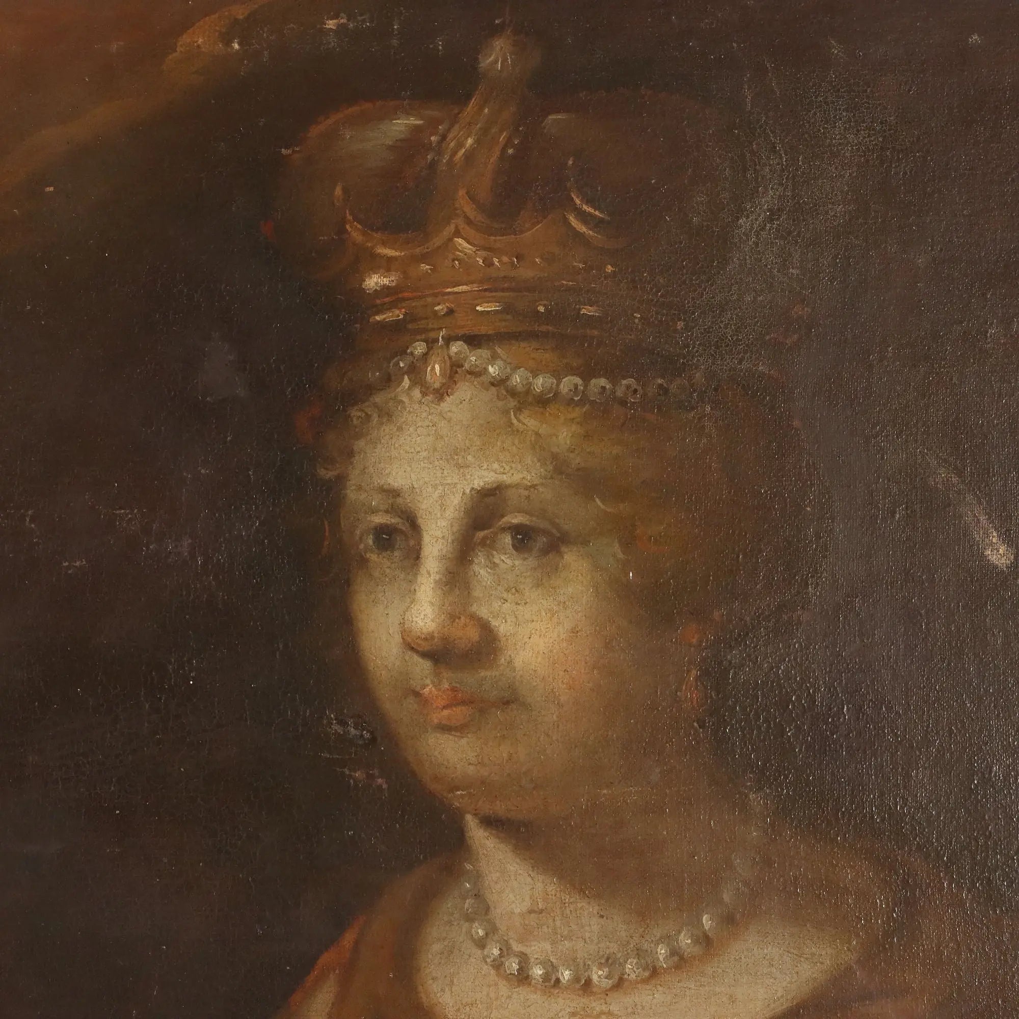 Antique Painting Portraits of Queen and Prince Oil on Canvas '600-'700